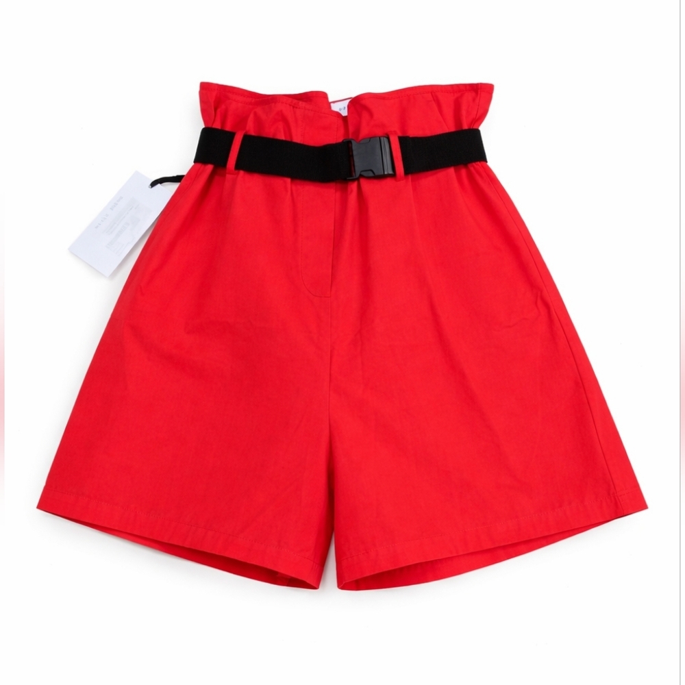 WEILI ZHENG Red Paperbag Waist Bermuda Shorts w/ Belt NWT Size S Designer